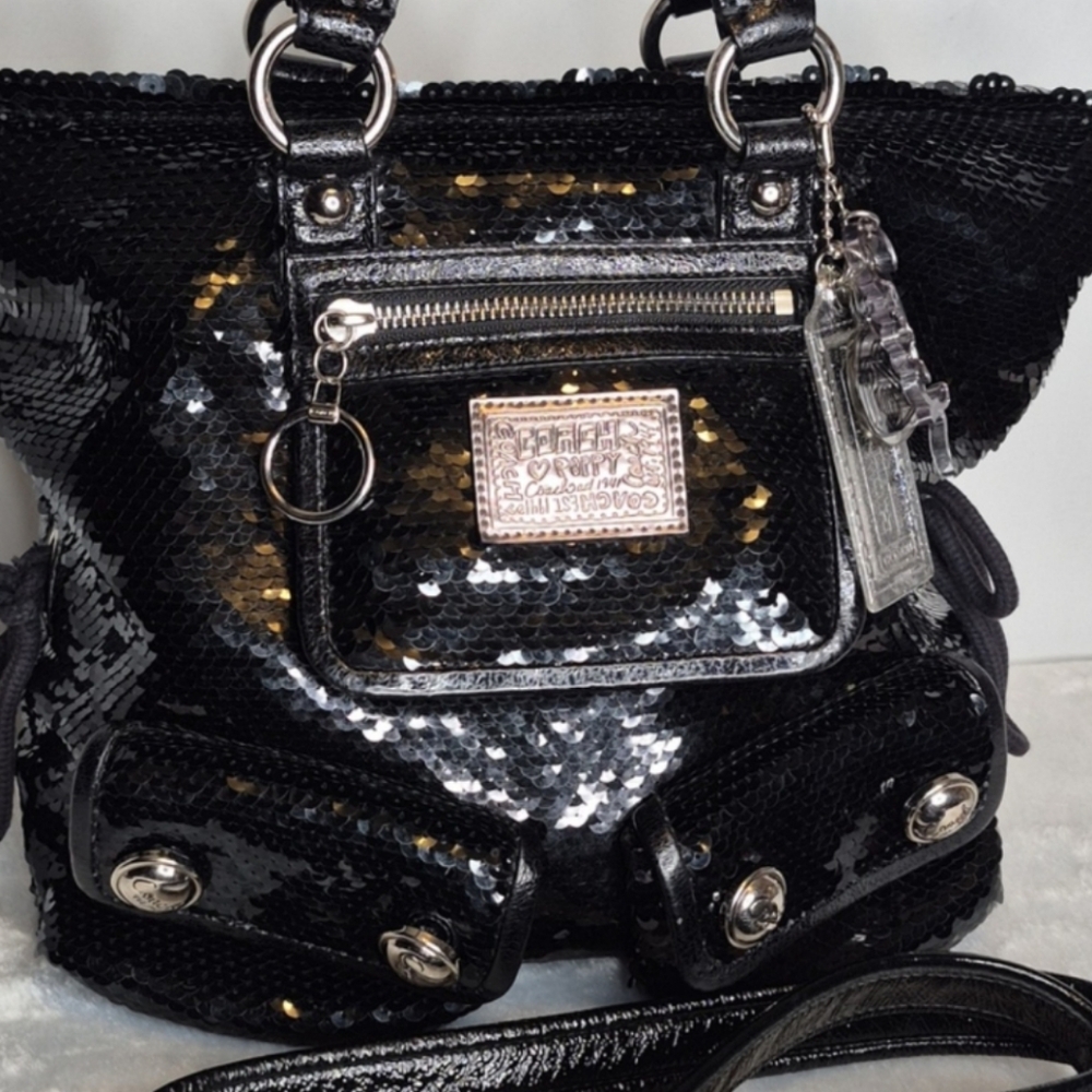 Coach Poppy Black Sequin Tote Bag